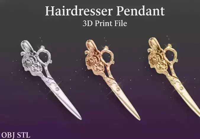 Hairdresser Pendant 3D Print Model scissors pendant obj stl