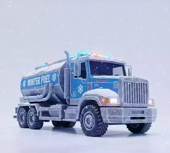 Winter Fuel Tanker Truck  Game Ready Low Poly Model