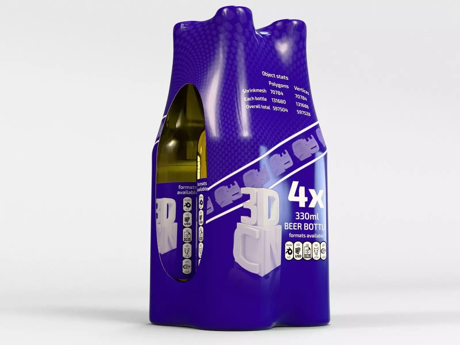 4 pack 330ml shrinkwrapped bottles 3D model_8