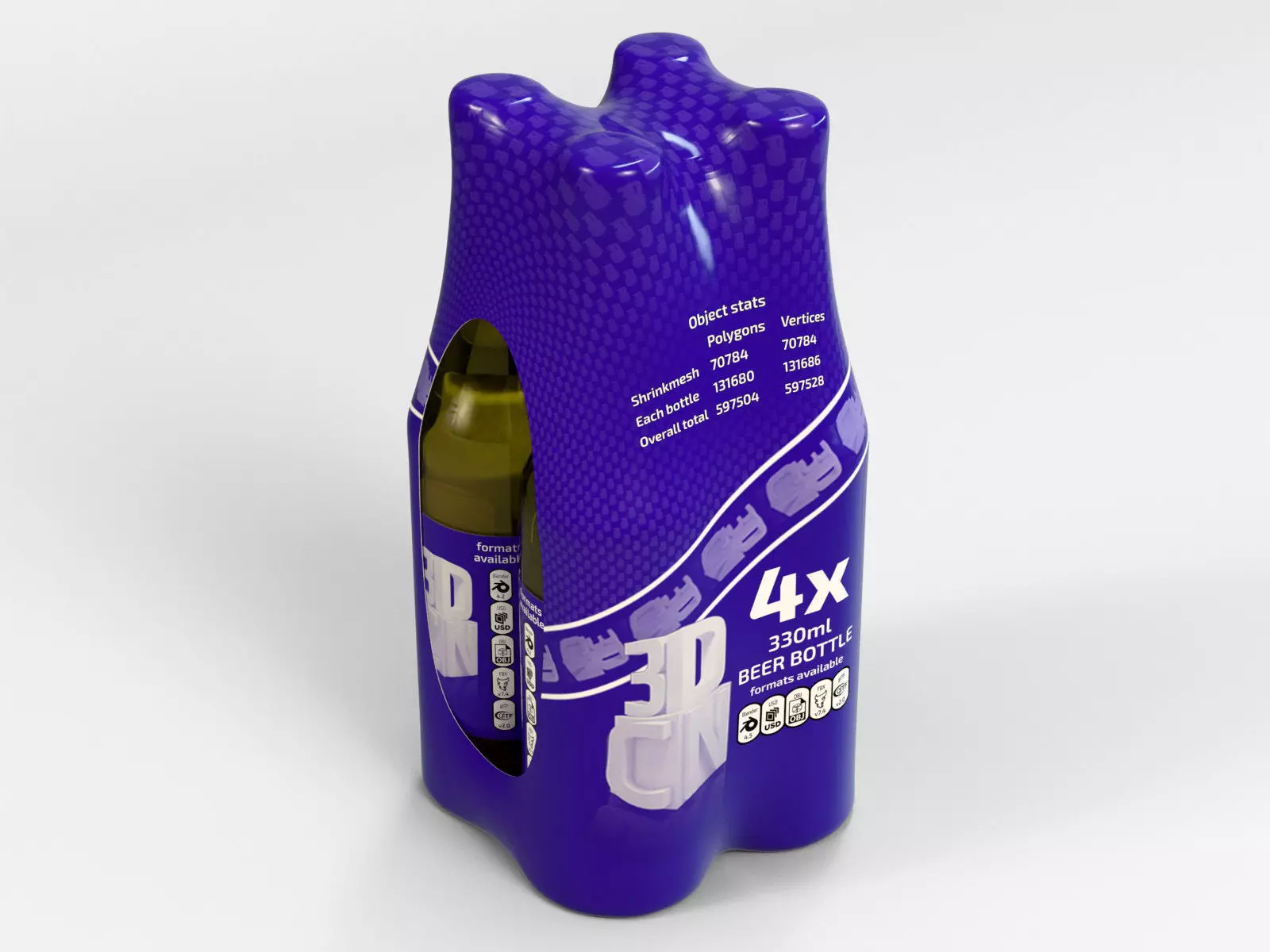 4 pack 330ml shrinkwrapped bottles 3D model_0