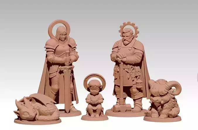 Christmas and Dragons figurines Set 3D Printable model