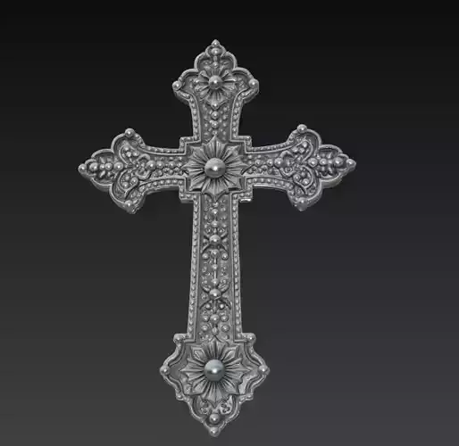 Pearl Silver Cross - Ornamental Sacred Art 3D Model