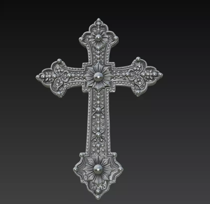 Pearl Silver Cross - Ornamental Sacred Art 3D Model 3D print model