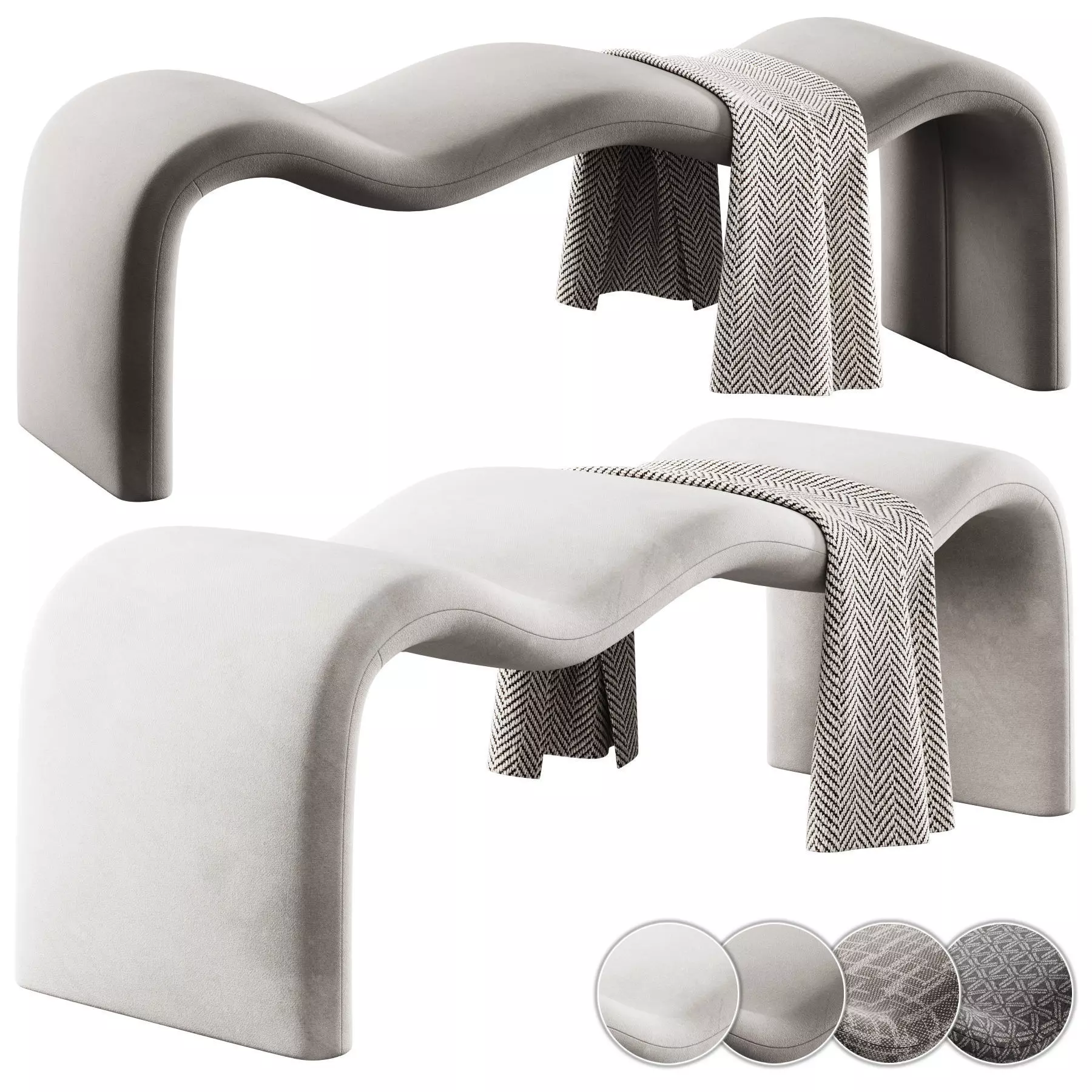 Monifa Chenille Bench By Ivy Bronx 3D model
