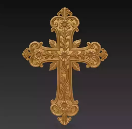 Ornamental Floral Cross - Baroque Religious Wall Art 3D Model