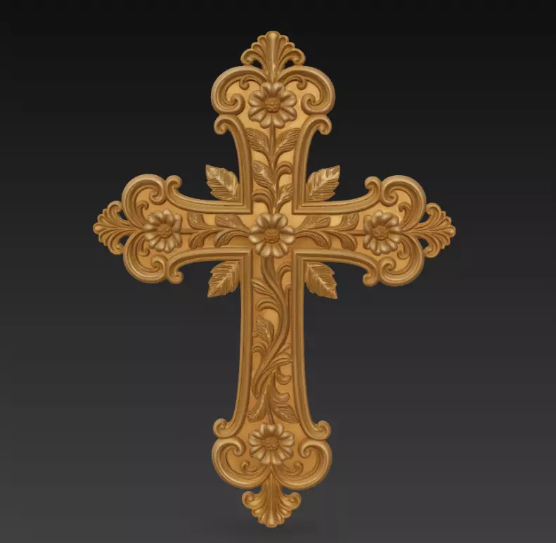 Ornamental Floral Cross - Baroque Religious Wall Art 3D Model 3D print model