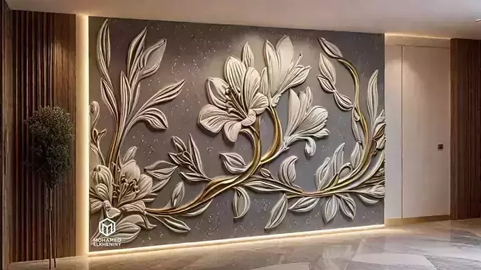 modern rose panel wall decor set relief stl mural CNC 307