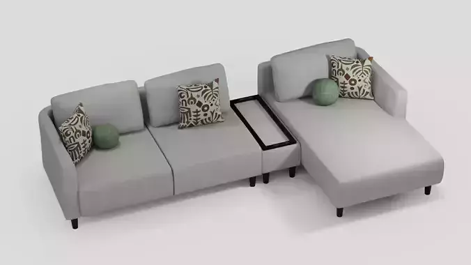 Modern L Shaped Sofa with Console  Pillows