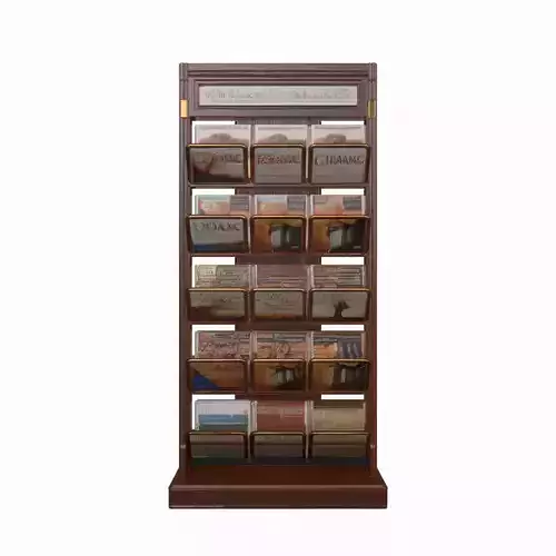3D of Wooden Magazine Rack Brass Accents for Bank Reception Area