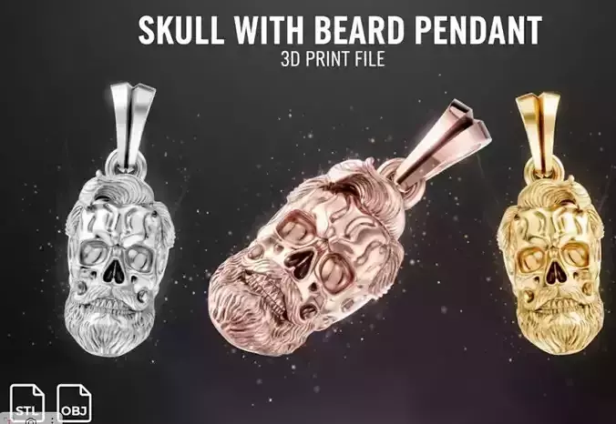 Biker barber Pendant  Detailed Skull with Beard 3D Print Model