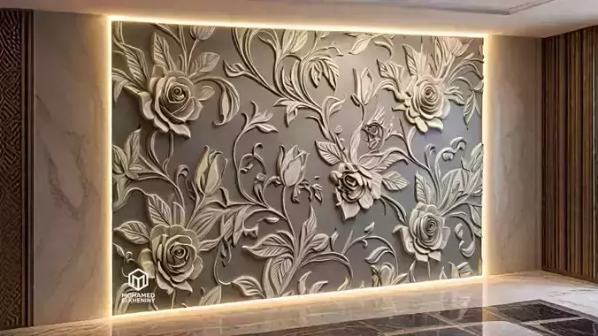 modern rose panel wall decor set relief stl mural CNC 308