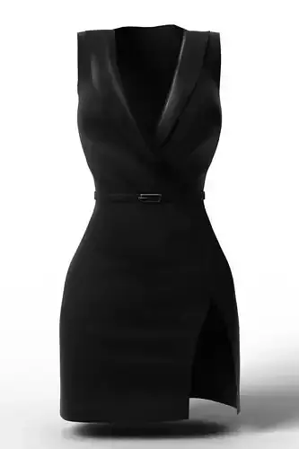 Sleek Black Tuxedo Dress with Belt and Slit