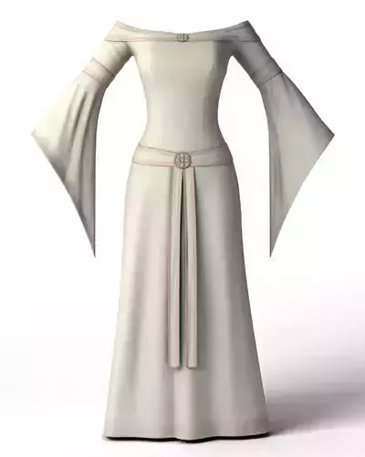 Elven Medieval Off-Shoulder Gown with Bell Sleeves