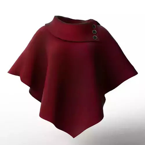 Crimson High-Collar Buttoned Poncho or Capelet