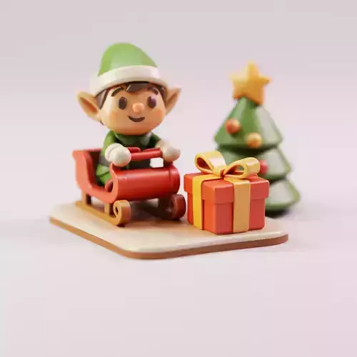 ELF IN SLED - Christmas Scene