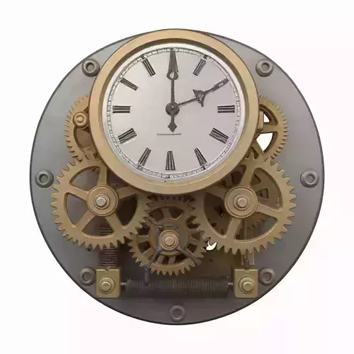3D Vault Time Lock featuring Brass Gears Clock Mount Key