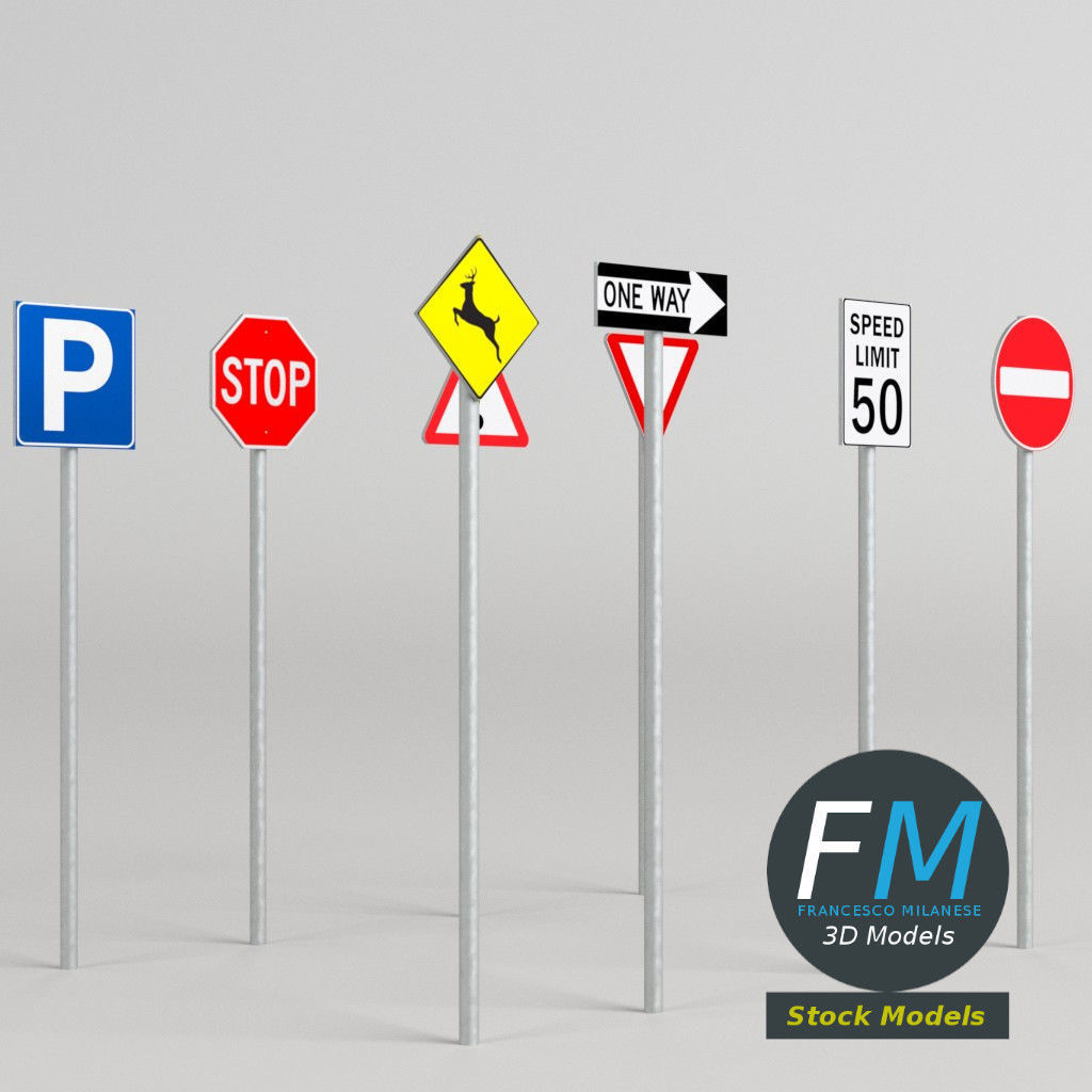 Traffic signs pack 3D model_3