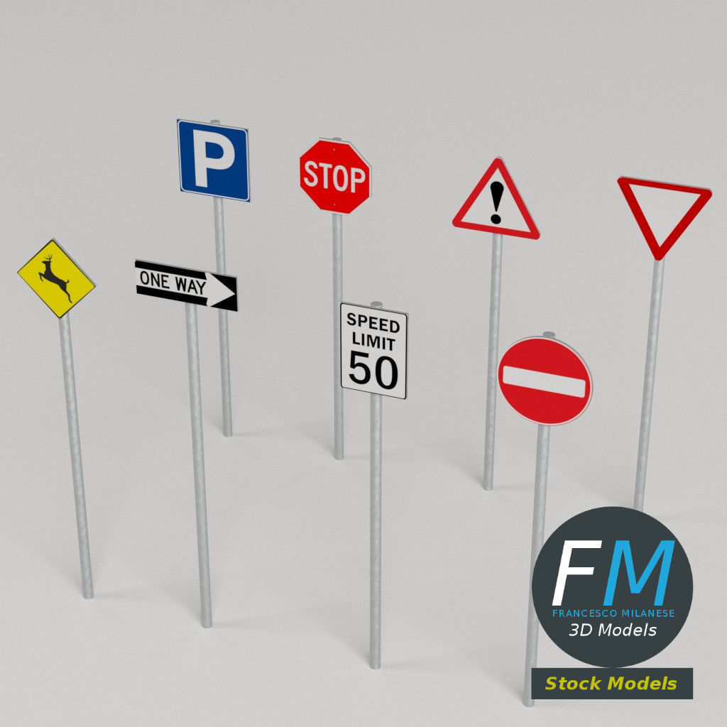 Traffic signs pack 3D model_2