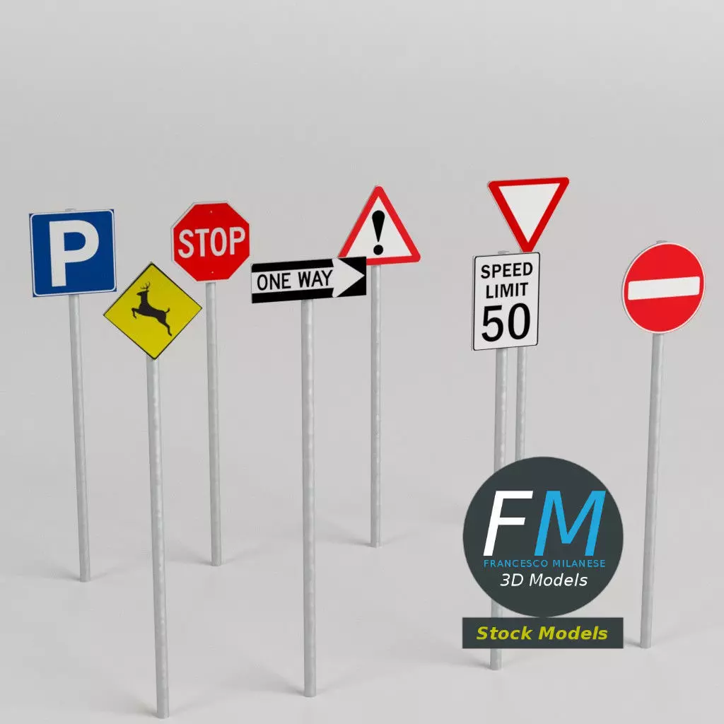 Traffic signs pack 3D model_0