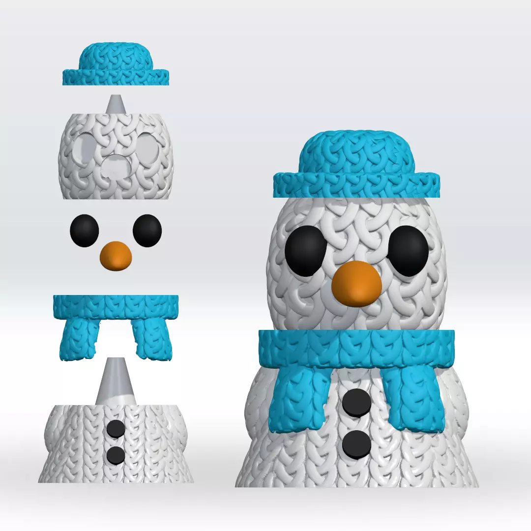 Knitted Snowman Split parts STL 3D Model Christmas Multipart 3D print model