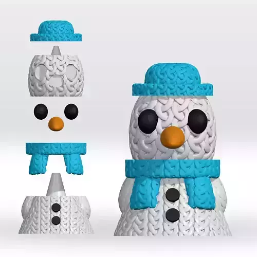 Knitted Snowman Split parts STL 3D Model Christmas Multipart