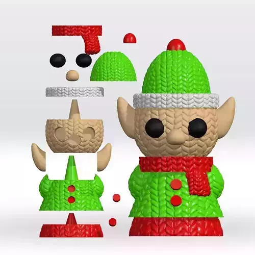 Knitted Elf Split parts STL 3D Model Christmas Multiparts