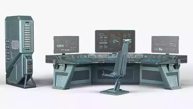 Low-Poly Sci-Fi Control Console Set 
