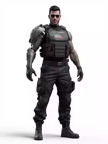 Cybernetic Mercenary Character 3D Model