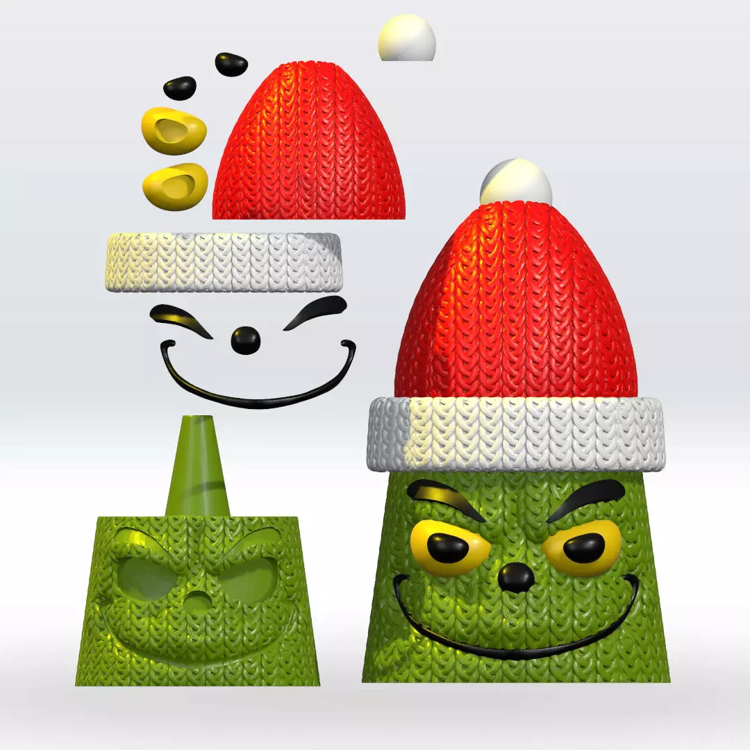 Cute Knitted Grinch Split parts STL 3D Model Christmas 3D print model