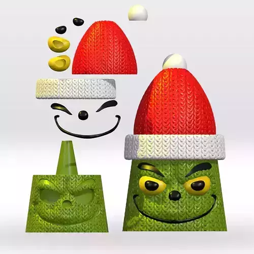 Cute Knitted Grinch Split parts STL 3D Model Christmas