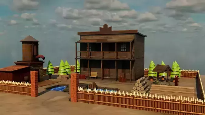 Low Poly Western Village Environment Pack