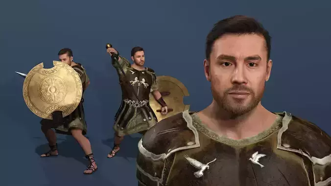 Realistic Roman Gladiator Warrior Rigged for UE Muscle Man Armor