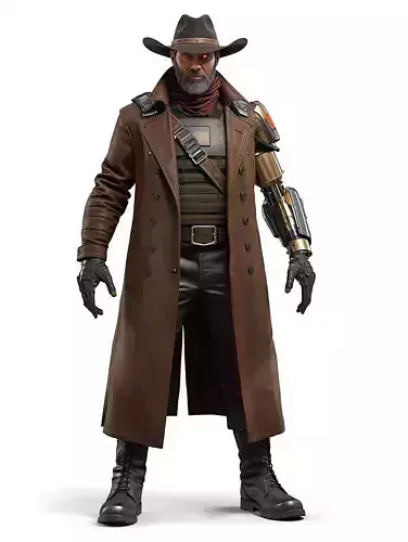 Grizzled Cyber-Cowboy Character 3D Model