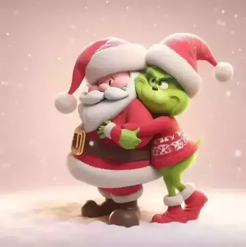 Santa and Grinch Hug - Christmas Cartoon Duo 3D Model