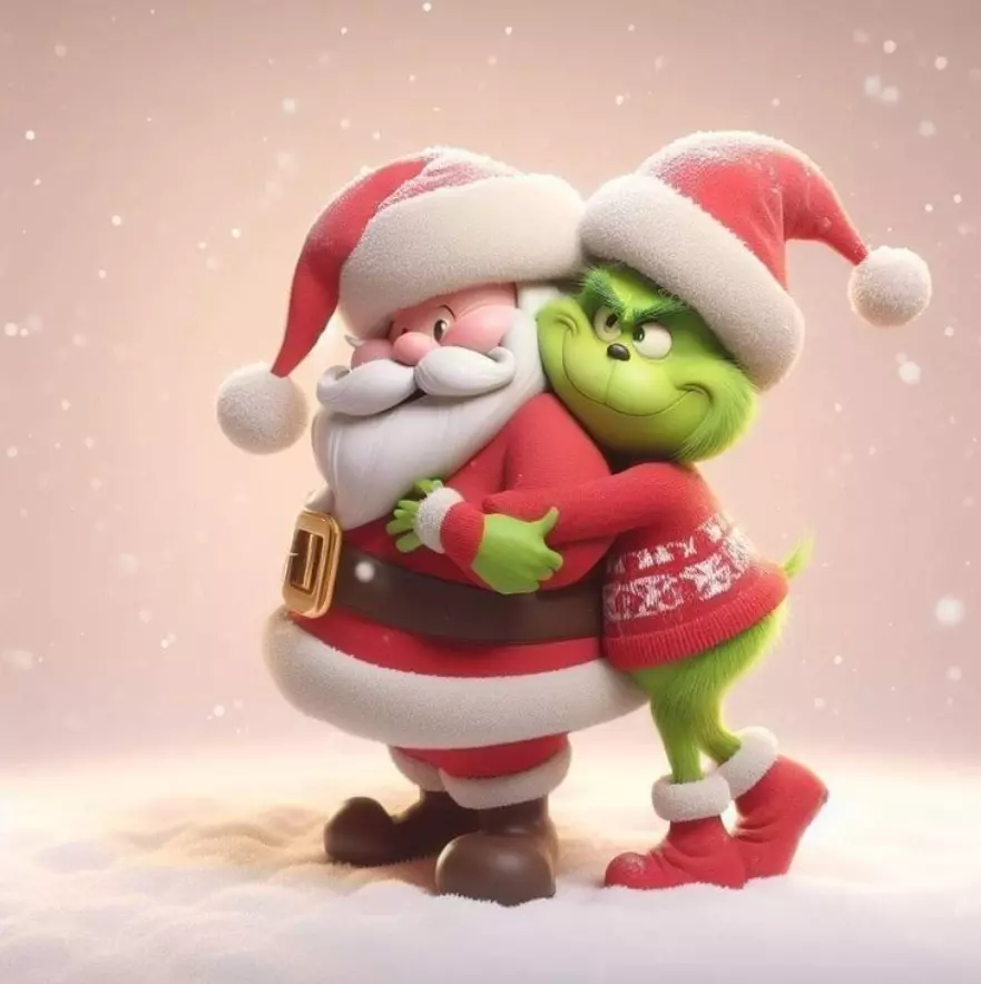Santa and Grinch Hug - Christmas Cartoon Duo 3D Model 3D print model
