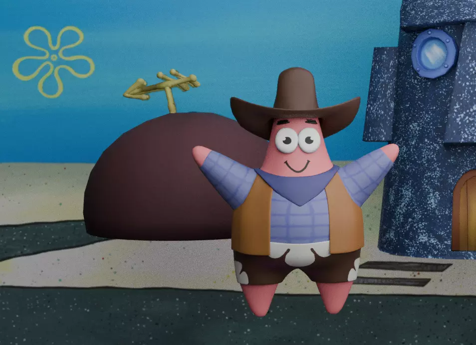 Cowboy Patrick Star Low-poly 3D model