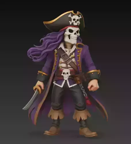 Undead Pirate Captain - Stylized Skeleton Warrior 3D Model