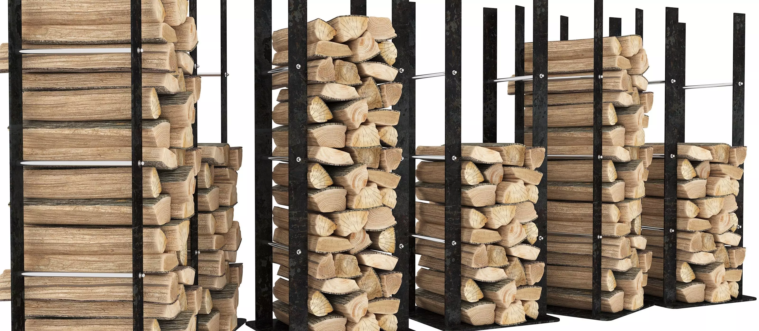 Metal Firewood Storage Rack with Detailed Wood Logs 3D model