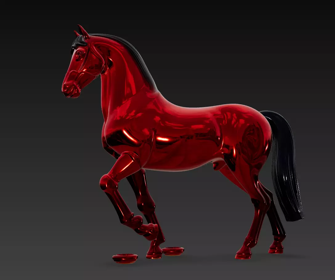 Crimson Horse - Glossy Red Stylized Sculpture 3D Model 3D print model