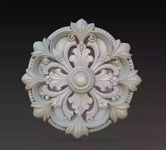 Ornamental Floral Rosette - Baroque Decorative Relief 3D Model