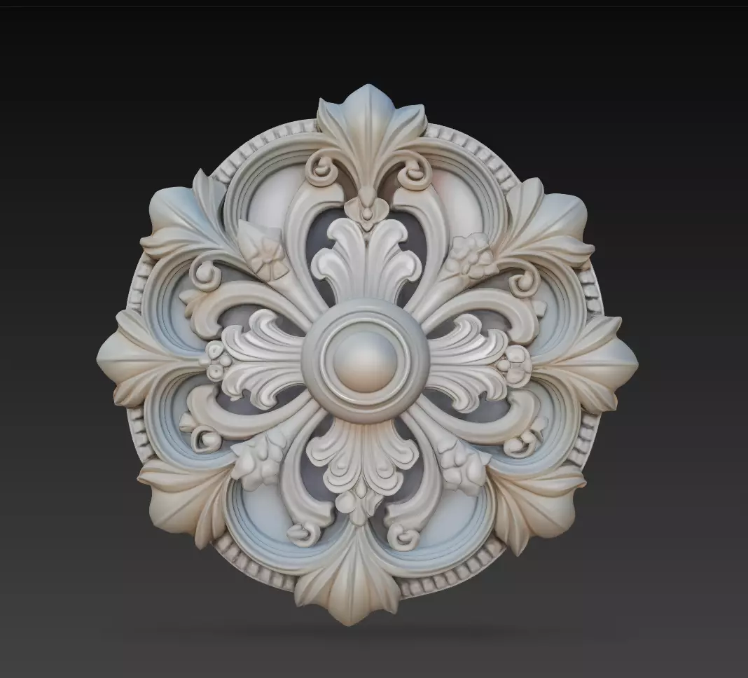 Ornamental Floral Rosette - Baroque Decorative Relief 3D Model 3D print model