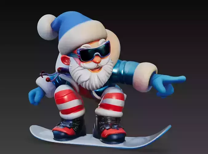 Snowboard Santa - Winter Adventure Stylized 3D Character