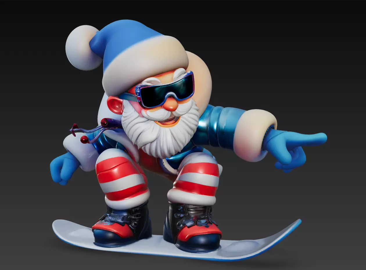 Snowboard Santa - Winter Adventure Stylized 3D Character 3D print model