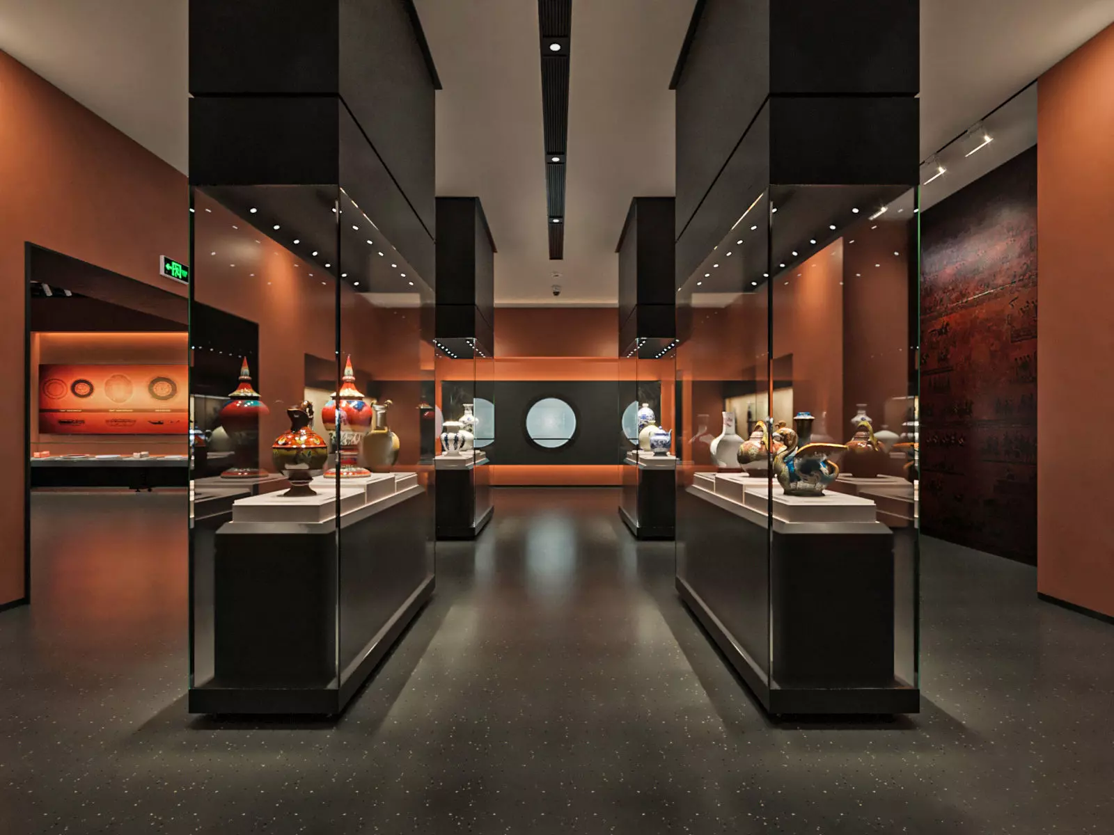 Modern Museum Gallery Corridor with Glass Display Cases 3D model