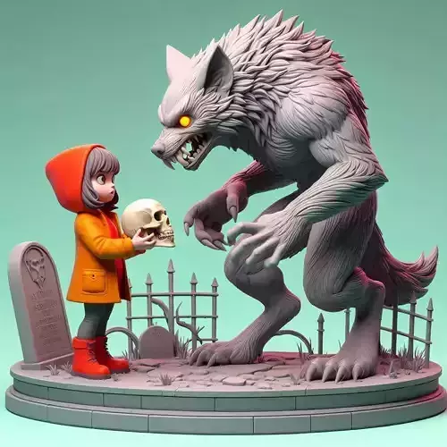 3049Colorful 3D Model of Confused Werewolf and Brave Girl