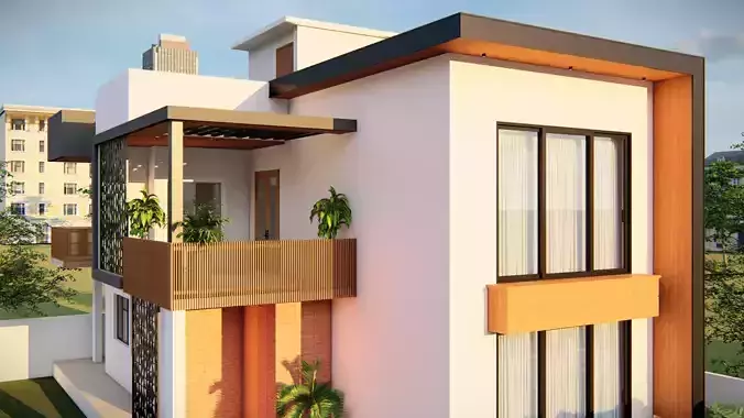 Modern Two-Story House 3D model 7