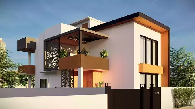 Modern Two-Story House 3D model 4
