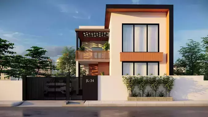 Modern Two-Story House 3D model 2