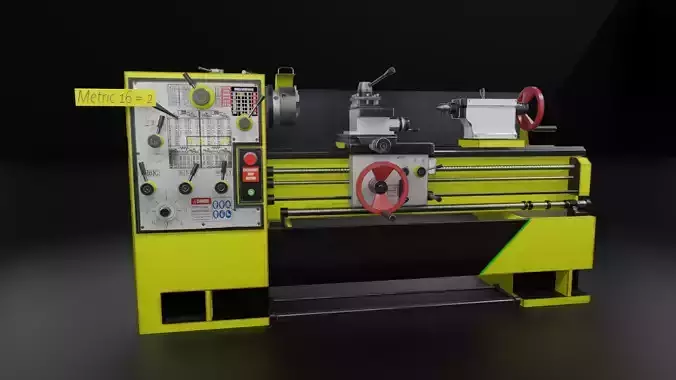 Industrial Lathe Machine Low Poly PBR Game Ready 3D Model