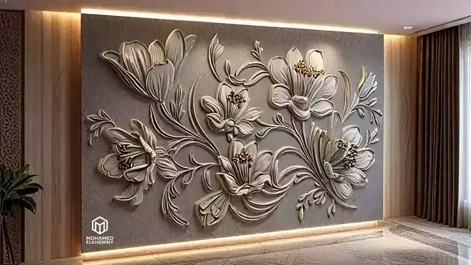 modern rose panel wall decor set relief stl mural CNC 309